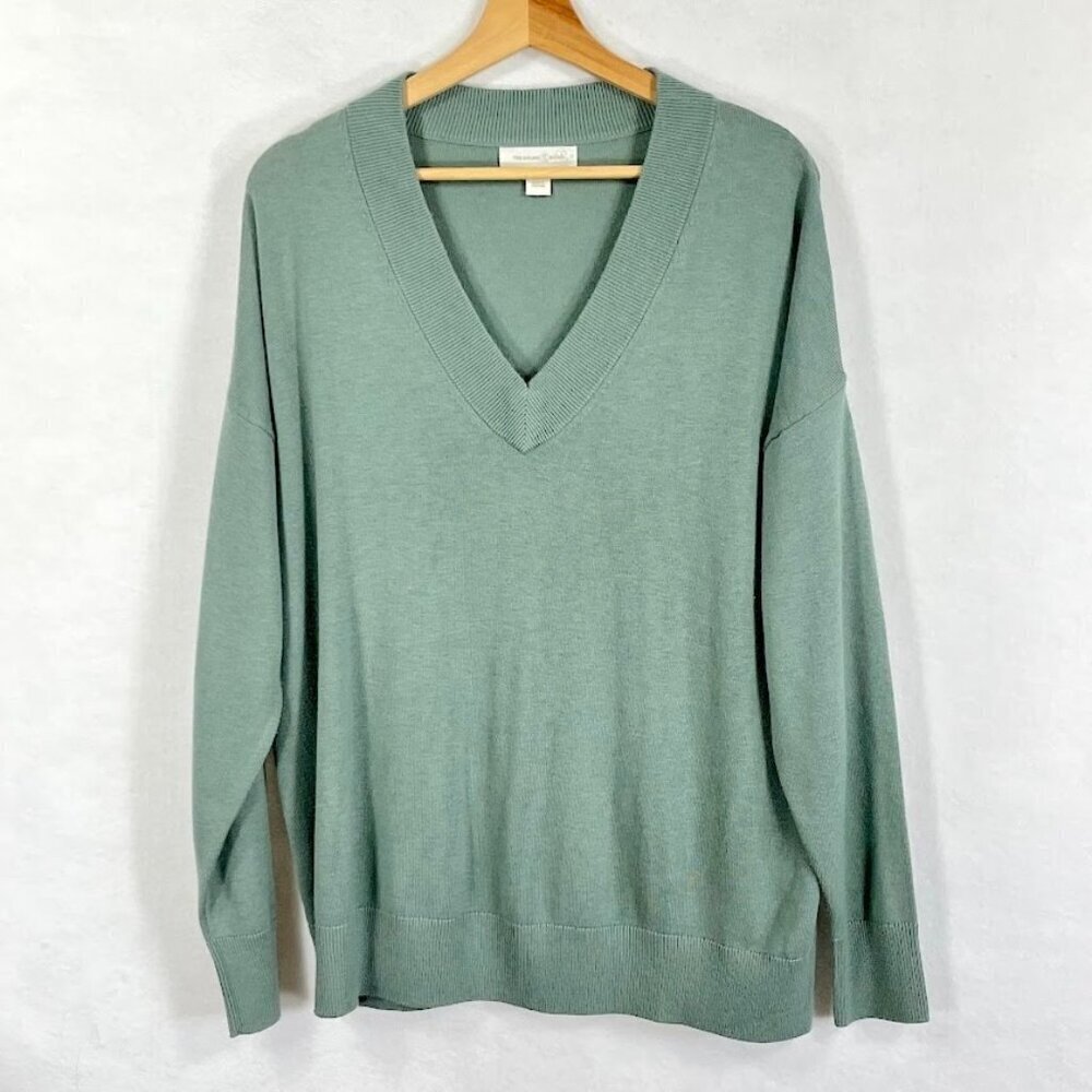 Treasure & Bond Deep V-Neck Sweater Neutral Minimalist Academia Grandma Core L